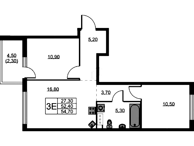 2-комнатная квартира 54.7 м², 3/11 эт., ЖК «А101 Лаголово»